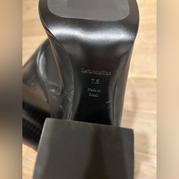 new Reformation Nylah Nappa black leather knee high square toe block heel - Picture 6 of 9